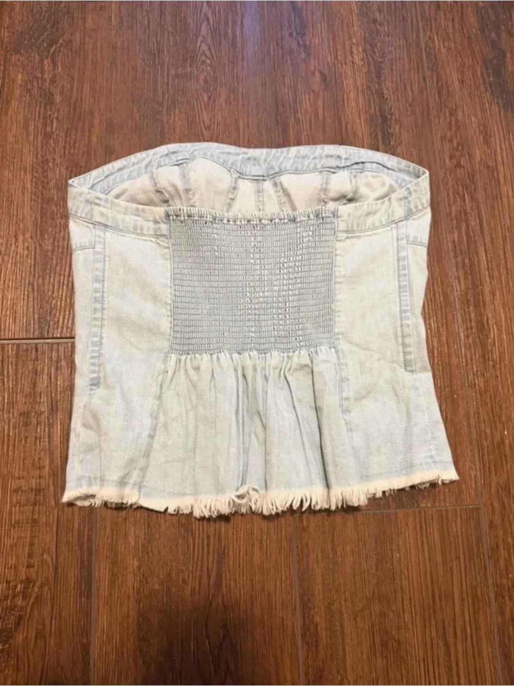 Free People Light Wash Denim Strapless Corset Tube Top
